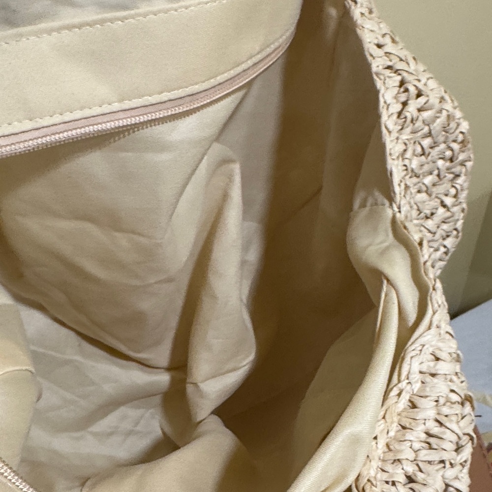 Beige Woven Tote Bag with Brown Straps - Picture 14 of 15